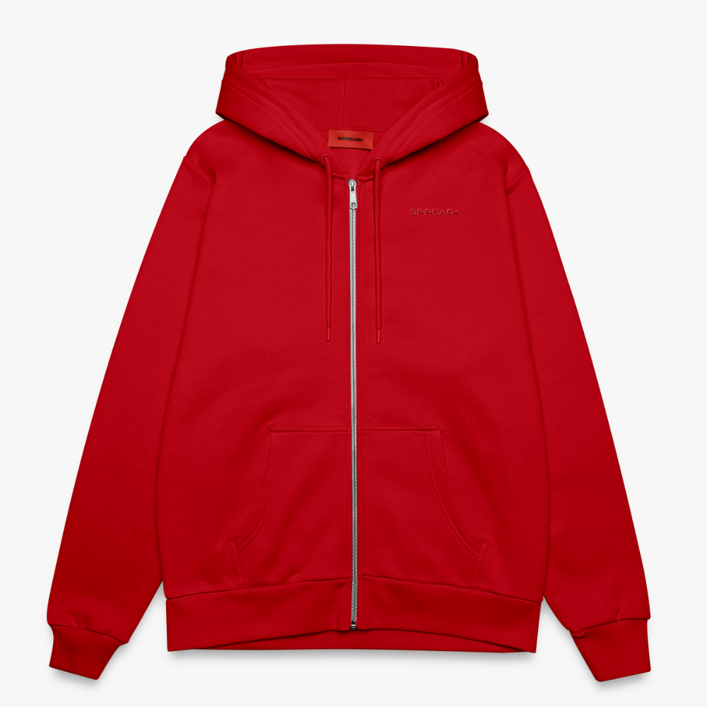 LOGO EMBROIDERY Zip Hoodie - SPREAD RED