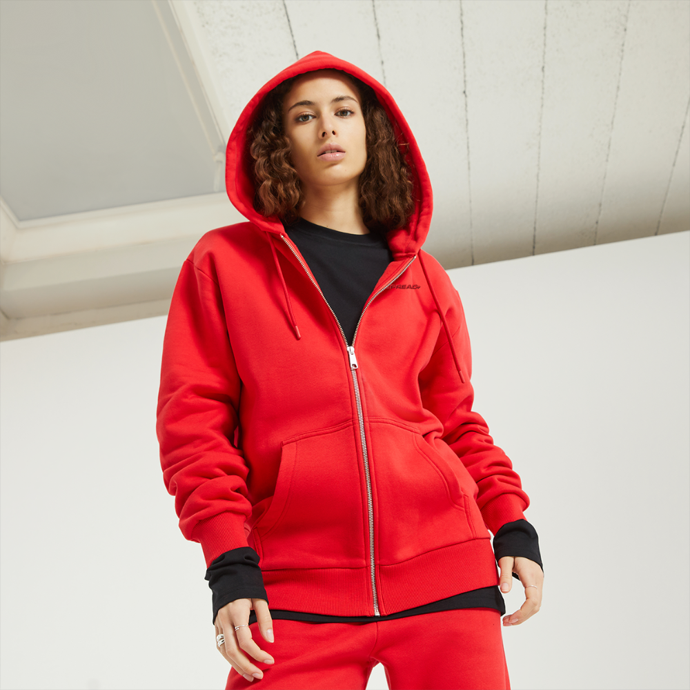 LOGO EMBROIDERY Zip Hoodie - SPREAD RED