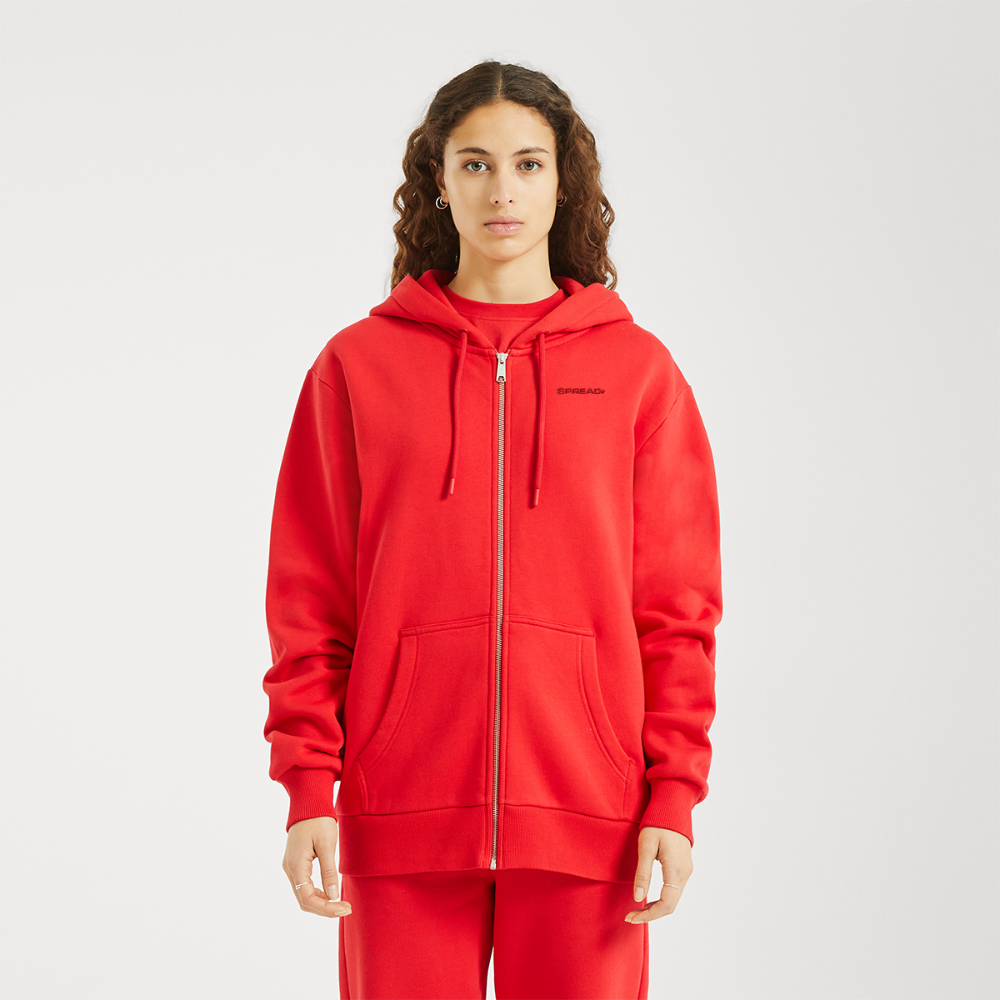 LOGO EMBROIDERY Zip Hoodie - SPREAD RED